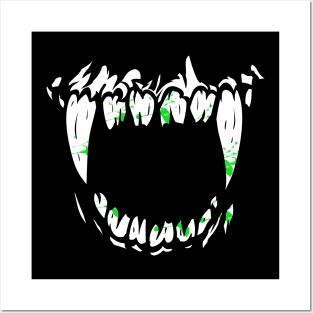 Creepy Monster Fangs with green goo - Gross Vampire Fangs for horror, fantasy, Halloween Posters and Art